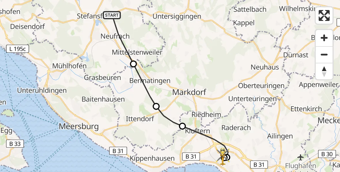 Flugroute Rettungshubschrauber Salem - Friedrichshafen Hospital, 05 April 2026, 11:29