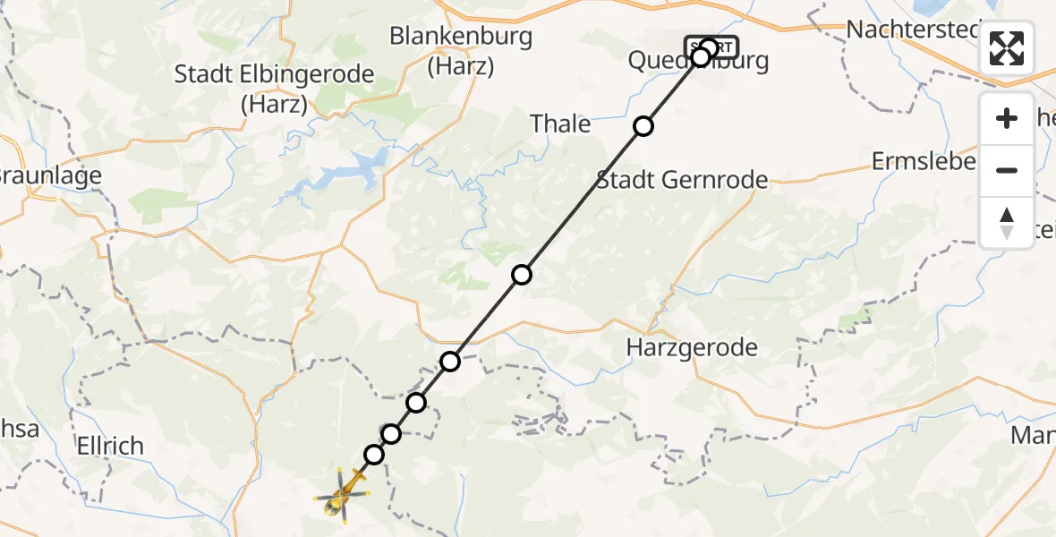 Flugroute Rettungshubschrauber Harz Hospital Quedlinburg - Harztor, 05 April 2026, 11:33