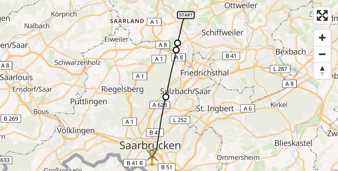 Flugroute Rettungshubschrauber Illingen - Saarbrücken, 05 April 2026, 11:35