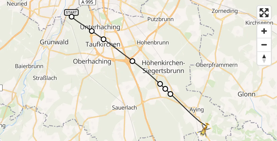 Flugroute Rettungshubschrauber ADAC Air Rescue Center Hubschrauberlandeplatz (Christoph 1) - Aying, 05 April 2026, 11:50