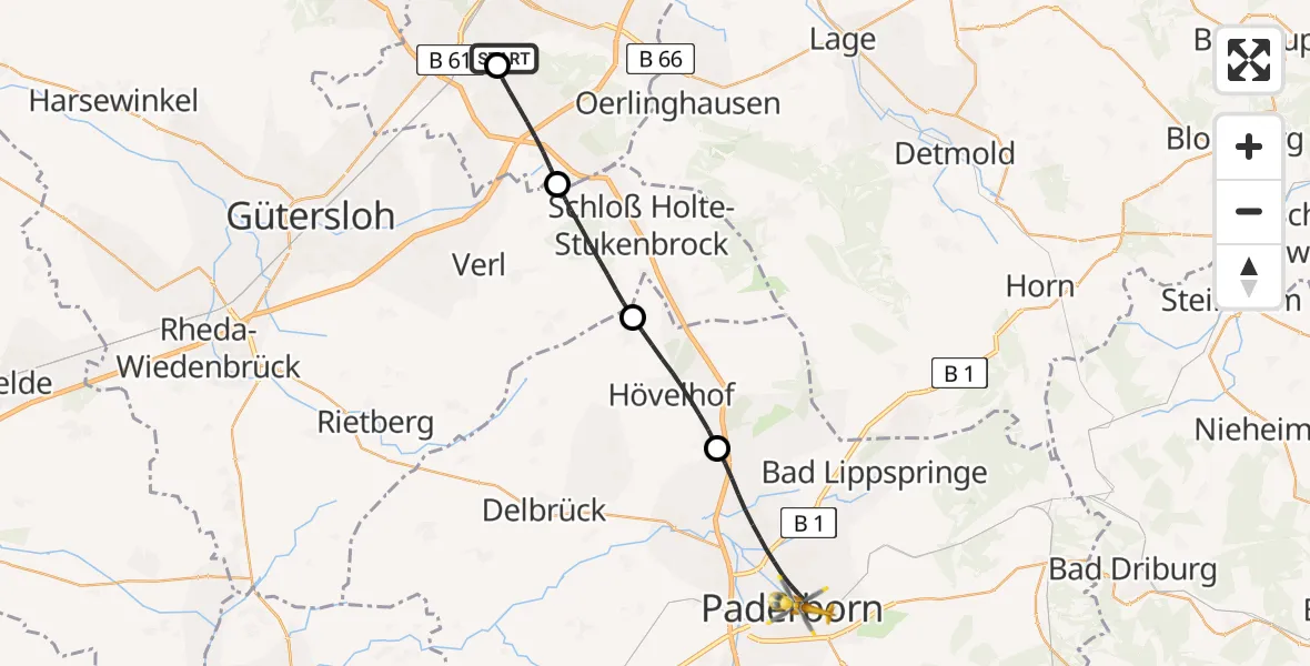 Flugroute Rettungshubschrauber Luftrettungszentrum Bielefeld - Paderborn, 05 April 2026, 11:53