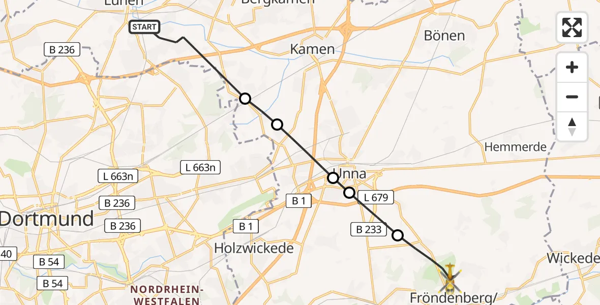 Flugroute Rettungshubschrauber Lünen - Fröndenberg/Ruhr, 05 April 2026, 11:58