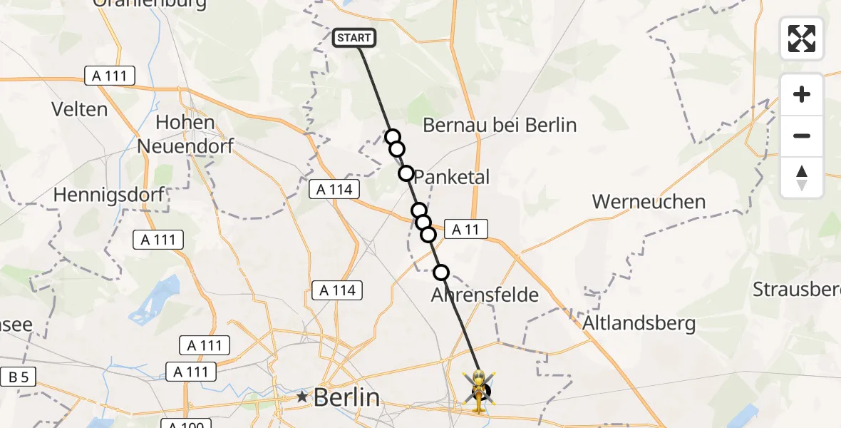 Flugroute Rettungshubschrauber Wandlitz - Berlin Emergency Hospital, 05 April 2026, 12:04