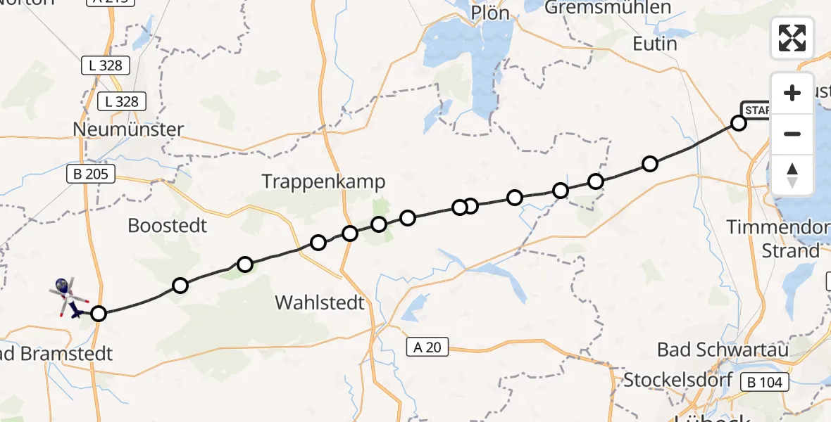 Flugroute Polizeihubschrauber Sierksdorf - Wiemersdorf, 05 April 2026, 12:14