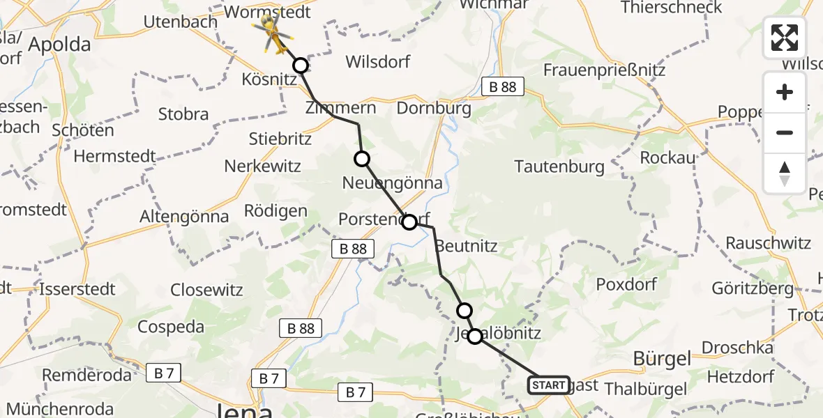 Flugroute Rettungshubschrauber Bürgel - Bad Sulza, 05 April 2026, 12:19