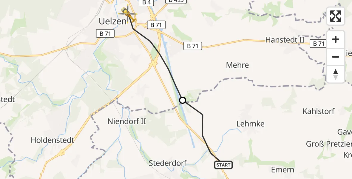 Flugroute Rettungshubschrauber Wrestedt - Uelzen, 05 April 2026, 12:28