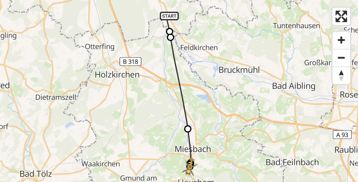 Flugroute Rettungshubschrauber Aying - Agatharied Hospital, 05 April 2026, 12:30