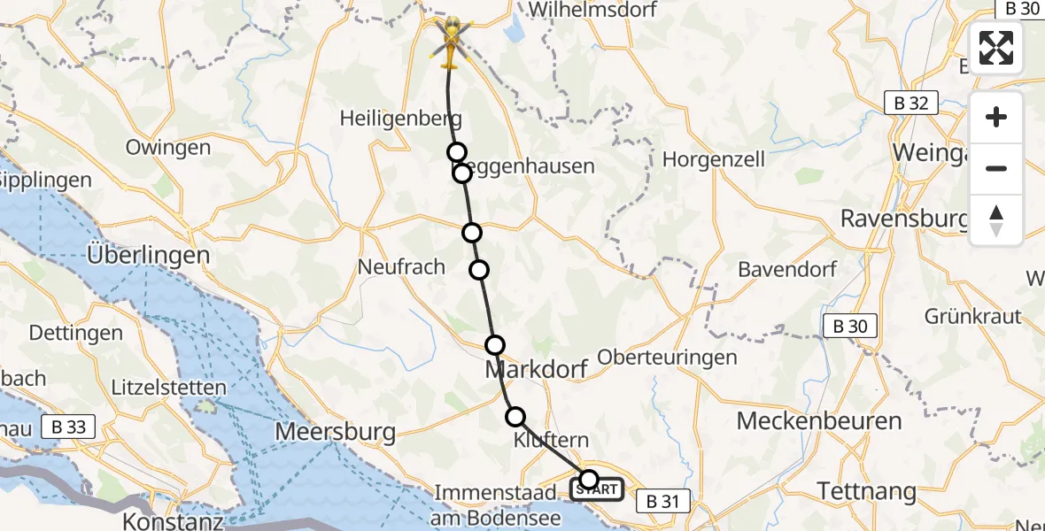 Flugroute Rettungshubschrauber Friedrichshafen Hospital - Heiligenberg, 05 April 2026, 12:39