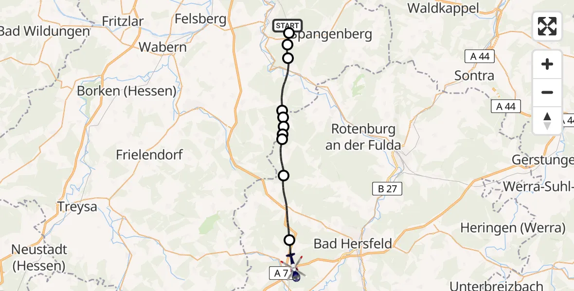Flugroute Polizeihubschrauber Melsungen - Kirchheim, 05 April 2026, 12:40