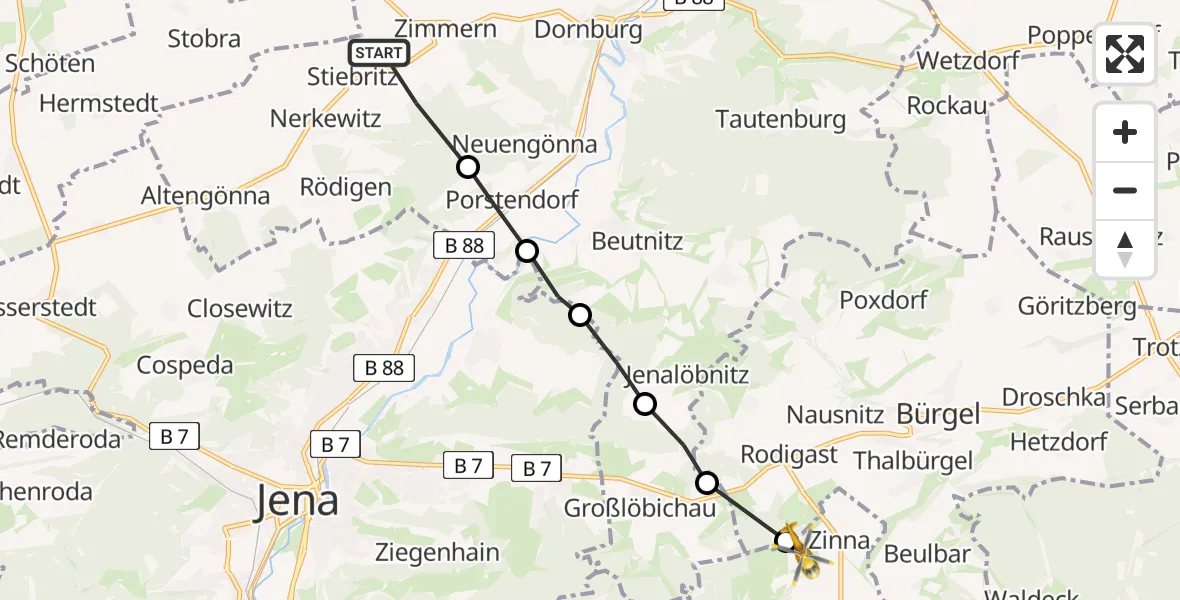 Routekaart van de vlucht: Rettungshubschrauber nach Schöngleina, Am Flugplatz