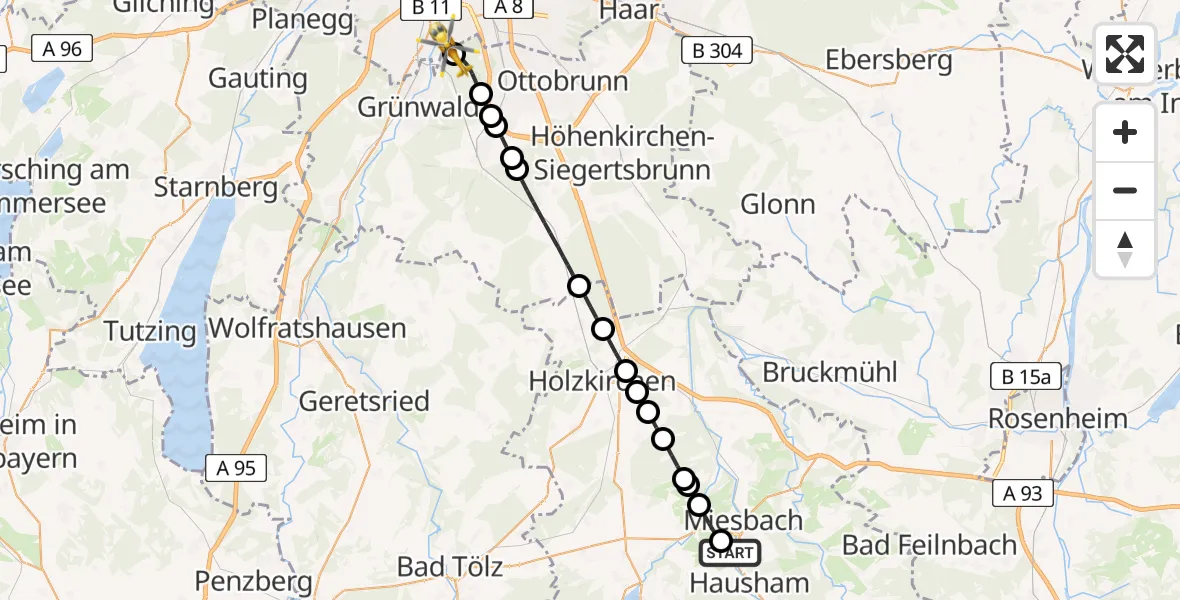 Flugroute Rettungshubschrauber Hausham - ADAC Air Rescue Center Hubschrauberlandeplatz (Christoph 1), 05 April 2026, 12:55