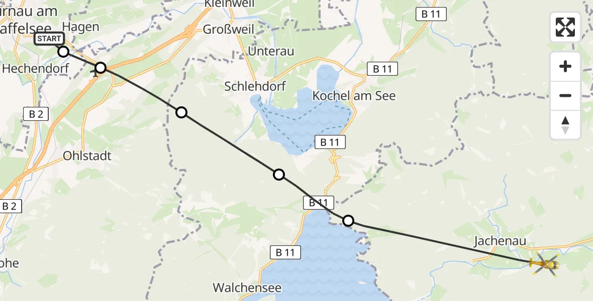 Flugroute Rettungshubschrauber Murnau Accident Hospital - Jachenau, 05 April 2026, 13:00