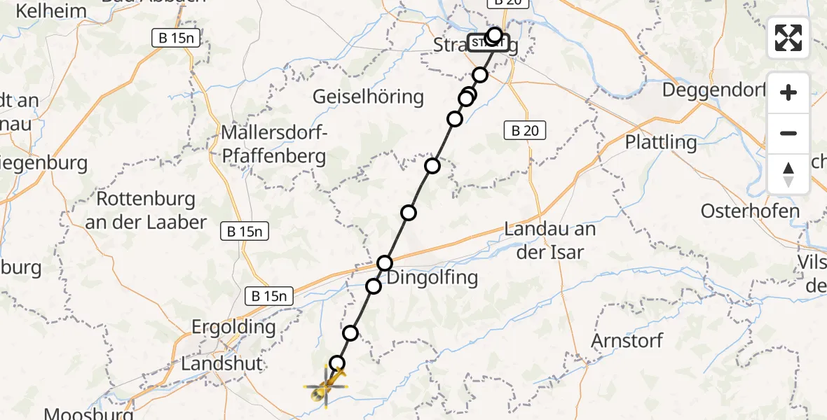 Flugroute Rettungshubschrauber Sankt Elisabeth Hospital Straubing - Adlkofen, 05 April 2026, 13:04