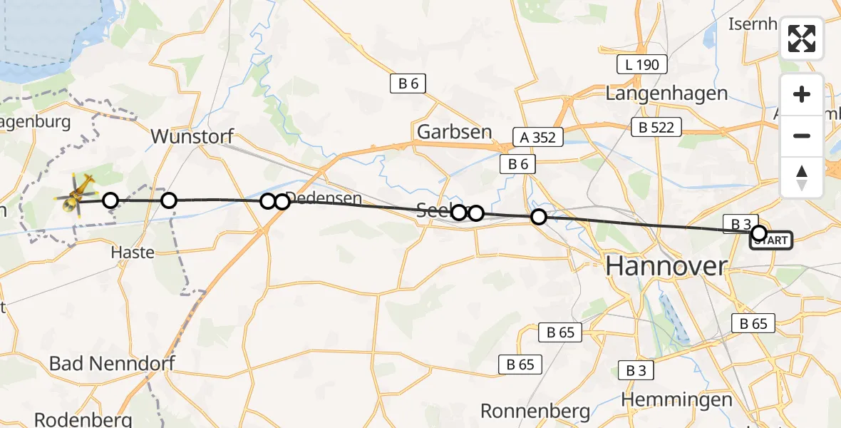 Flugroute Rettungshubschrauber Hannover Luftrettung Hubschrauberlandeplatz (Christoph 4) - Wunstorf, 05 April 2026, 13:07