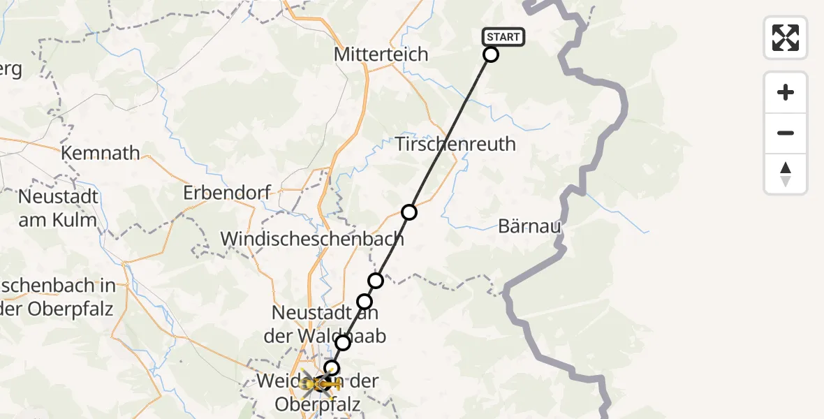 Flugroute Rettungshubschrauber Bad Neualbenreuth - Weiden Hospital, 05 April 2026, 13:08