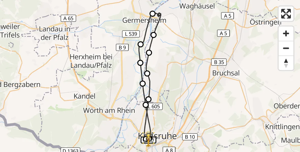 Flugroute Rettungshubschrauber Sankt Vincentius Hospital - Sankt Vincentius Hospital, 05 April 2026, 13:09