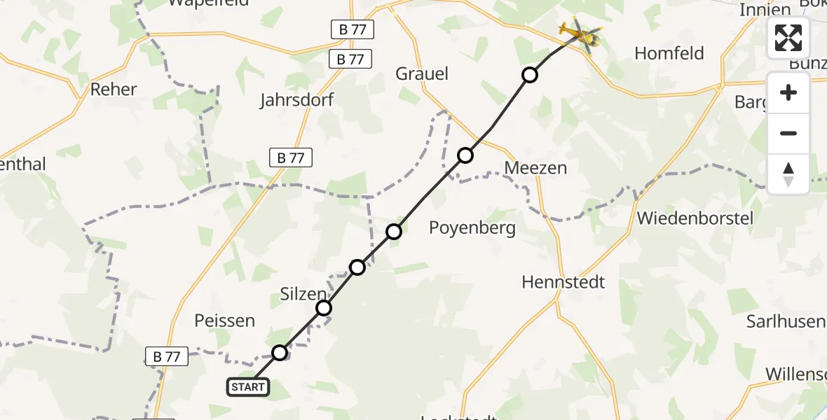 Flugroute Rettungshubschrauber Hohenlockstedt - Aukrug, 05 April 2026, 13:09