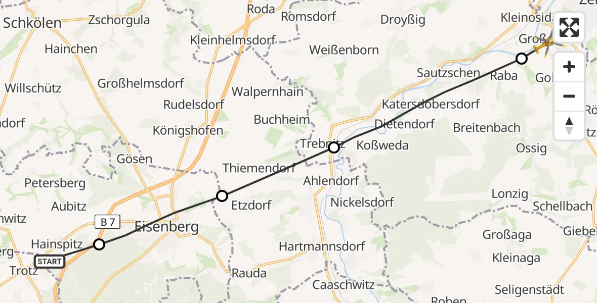 Flugroute Rettungshubschrauber Hainspitz - Gutenborn, 05 April 2026, 13:34
