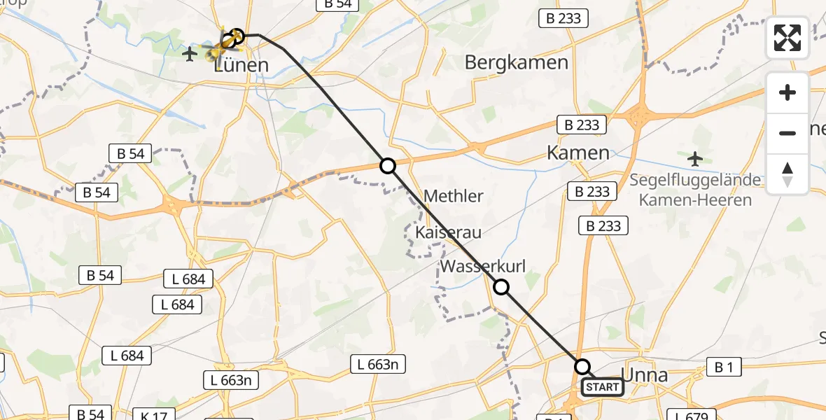 Flugroute Rettungshubschrauber Christian Hospital Unna West - Sankt Marien Hospital, 05 April 2026, 13:46