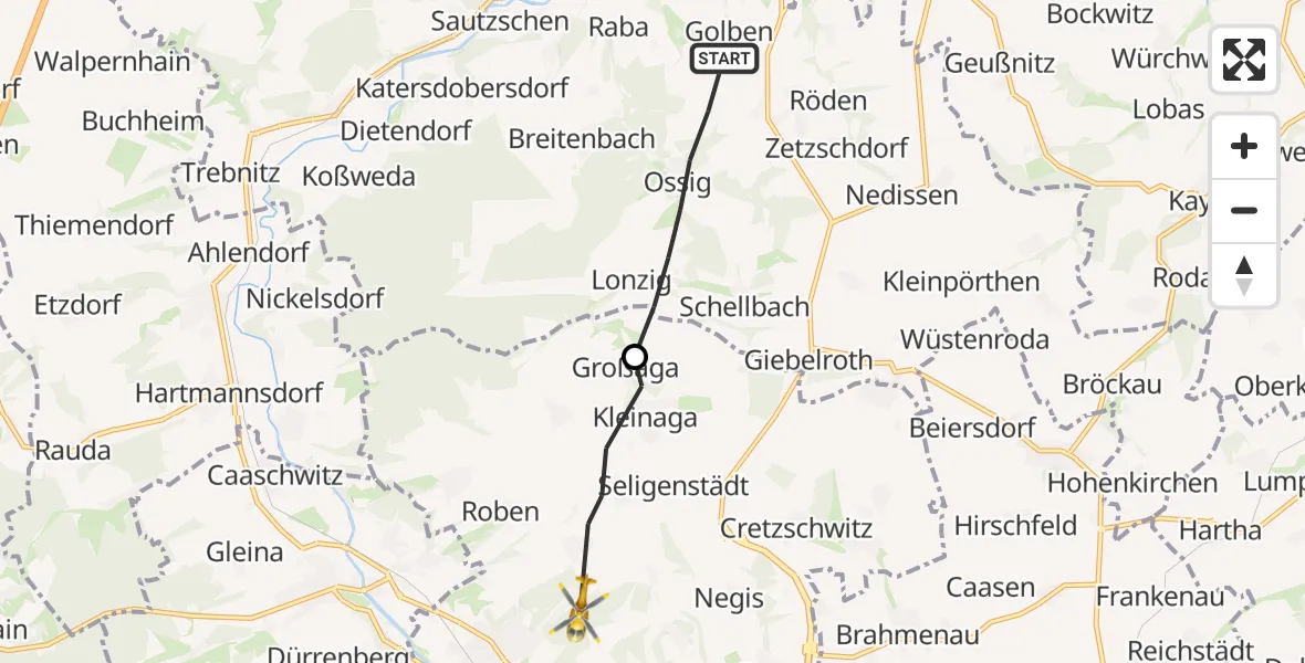 Flugroute Rettungshubschrauber Gutenborn - Gera, 05 April 2026, 13:59