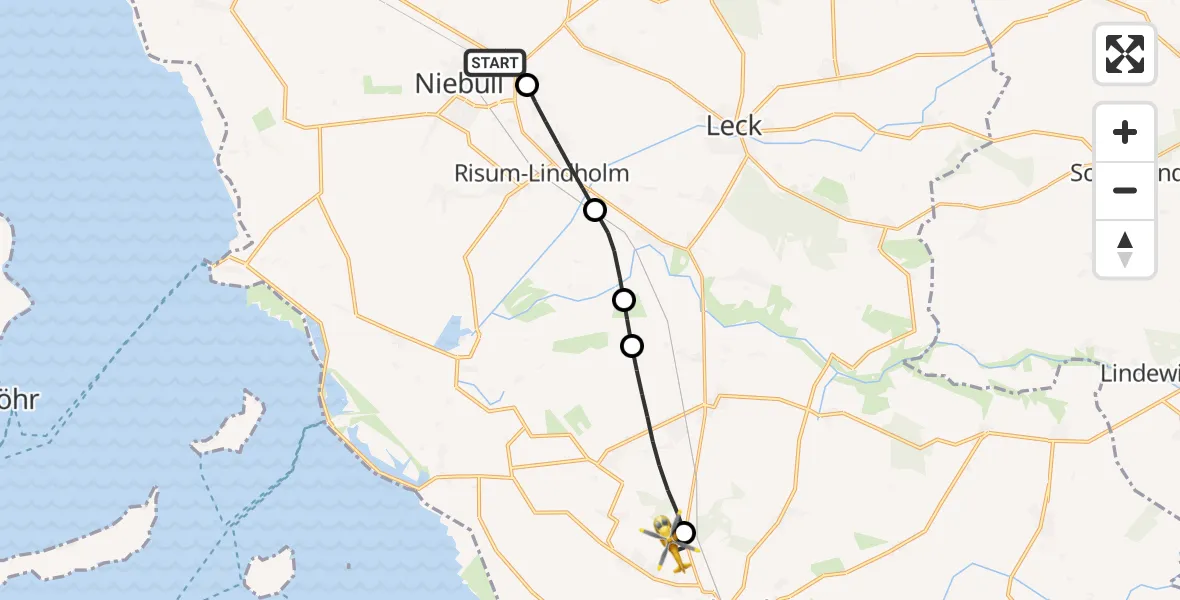 Flugroute Rettungshubschrauber Niebüll - Bordelum, 05 April 2026, 14:05