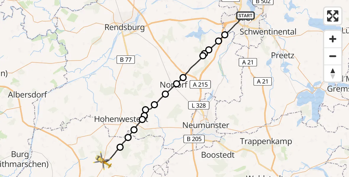 Flugroute Rettungshubschrauber Kiel - Itzehoe Hungriger Wolf Flugplatz, 05 April 2026, 14:12