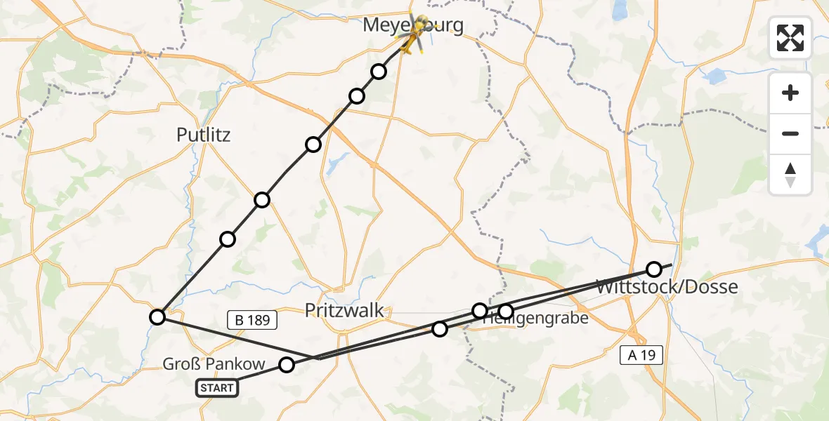 Flugroute Rettungshubschrauber Groß Pankow (Prignitz) - Meyenburg, 05 April 2026, 14:14