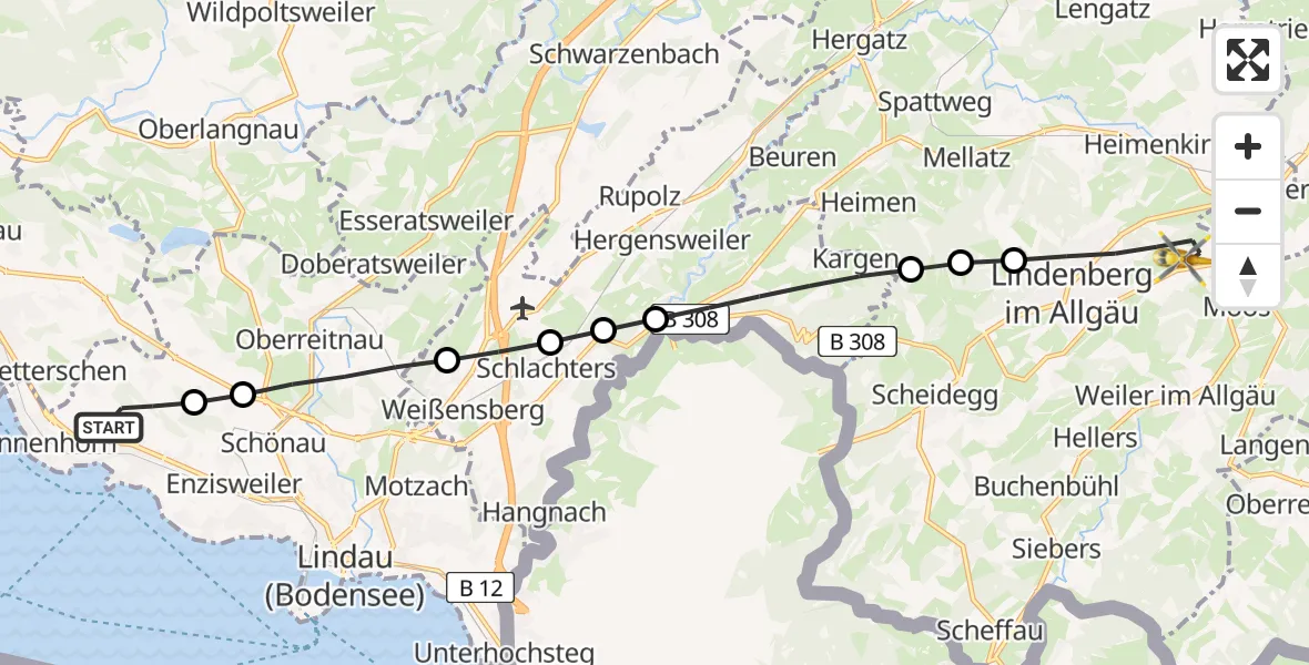 Flugroute Rettungshubschrauber Wasserburg (Bodensee) - Lindenberg i.Allgäu, 05 April 2026, 14:16