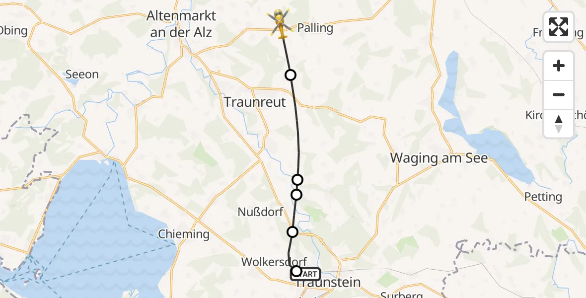Flugroute Rettungshubschrauber Traunstein Hospital - Palling, 05 April 2026, 14:17