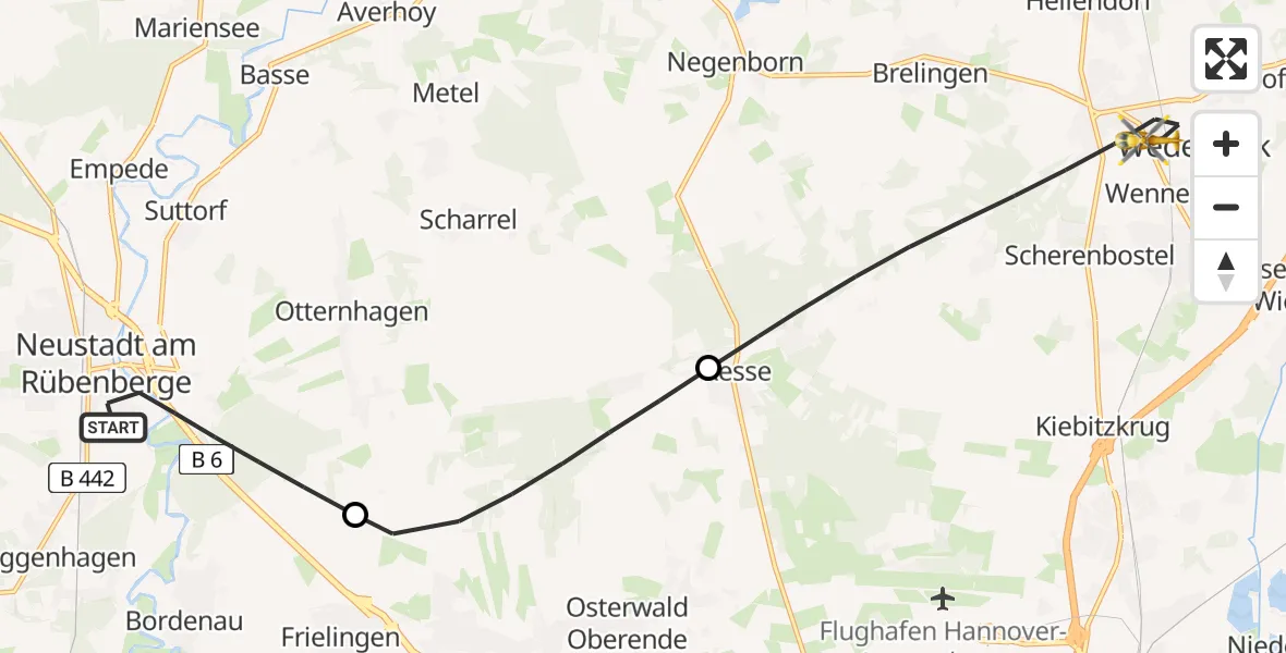 Flugroute Rettungshubschrauber Neustadt am Rübenberge - Wedemark, 05 April 2026, 14:18