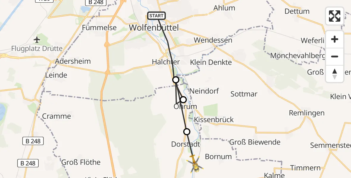 Flugroute Rettungshubschrauber Wolfenbüttel - Börßum, 05 April 2026, 14:21