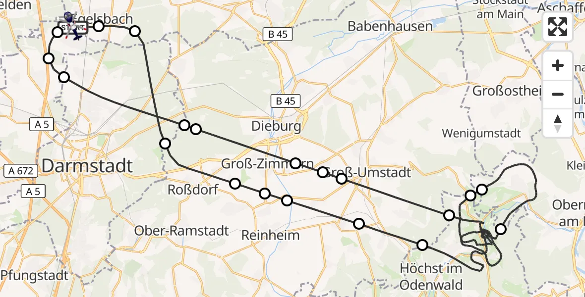 Flugroute Polizeihubschrauber Flughafen Frankfurt-Egelsbach - Flughafen Frankfurt-Egelsbach, 05 April 2026, 14:25
