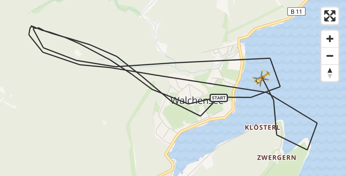 Flugroute Rettungshubschrauber Kochel a.See - Kochel a.See, 05 April 2026, 14:28