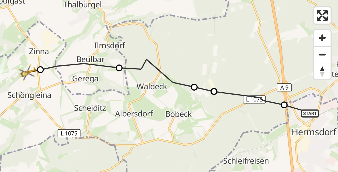 Flugroute Rettungshubschrauber Hermsdorf - Schöngleina, 05 April 2026, 14:29