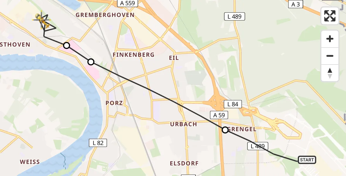 Flugroute Ambulanzhubschrauber Köln Bonn Flughafen - Köln, 05 April 2026, 14:33