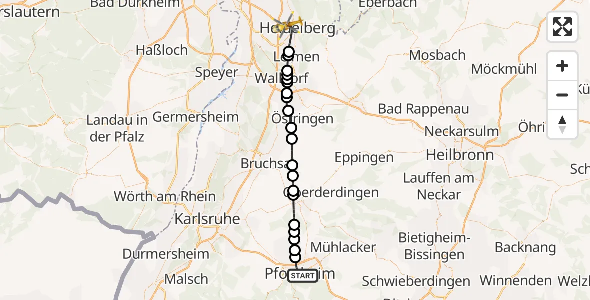 Flugroute Rettungshubschrauber Pforzheim - Heidelberg, 05 April 2026, 14:34