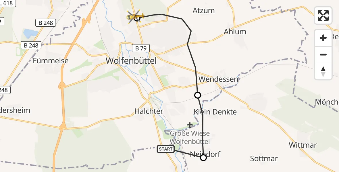 Flugroute Rettungshubschrauber Ohrum - Wolfenbüttel Municipal Hospital Heliport (Christoph 30), 05 April 2026, 14:50