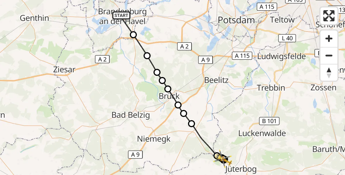 Flugroute Rettungshubschrauber Brandenburg an der Havel - Niedergörsdorf, 05 April 2026, 14:50