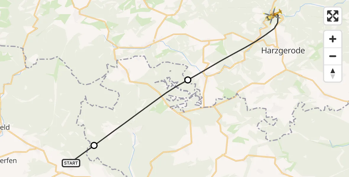 Flugroute Rettungshubschrauber Harztor - Harzgerode, 05 April 2026, 14:52