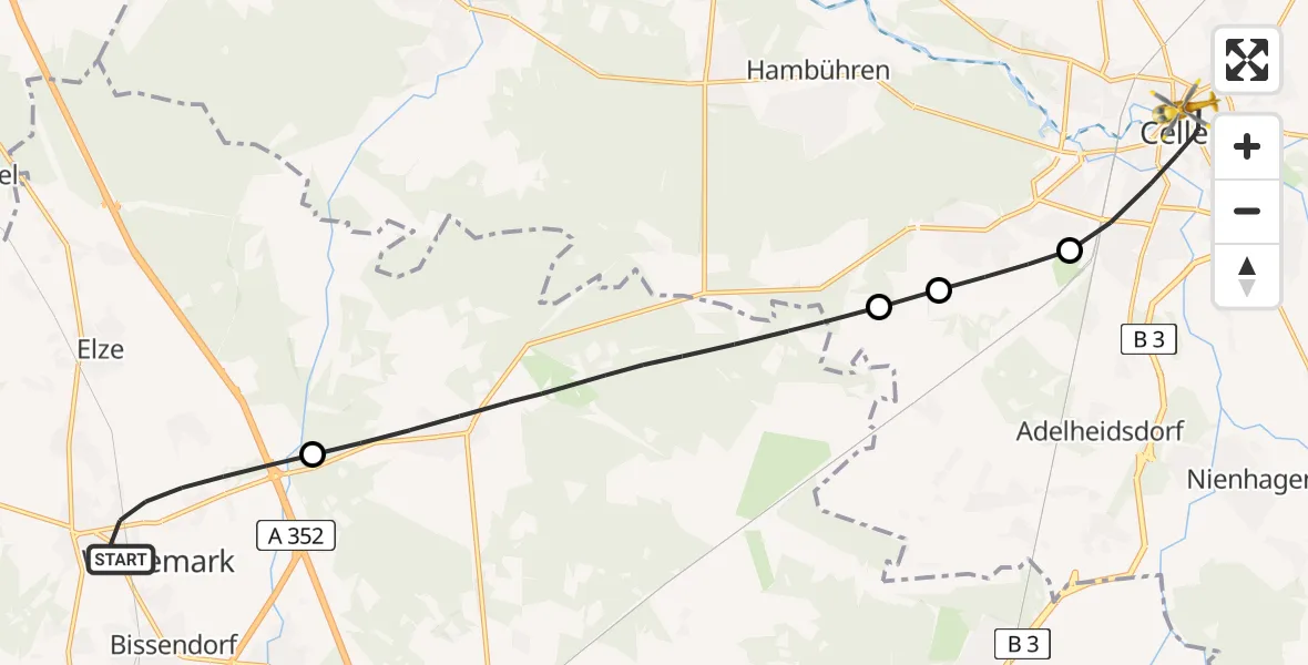 Flugroute Rettungshubschrauber Wedemark - Celle, 05 April 2026, 14:55