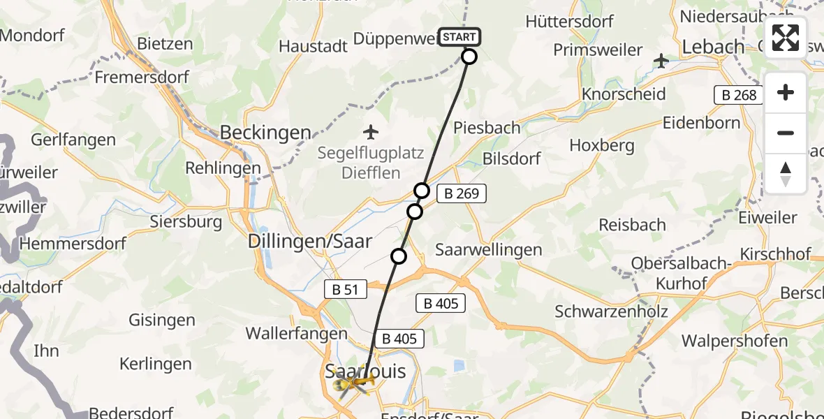 Flugroute Rettungshubschrauber Beckingen - Saarlouis, 05 April 2026, 15:01