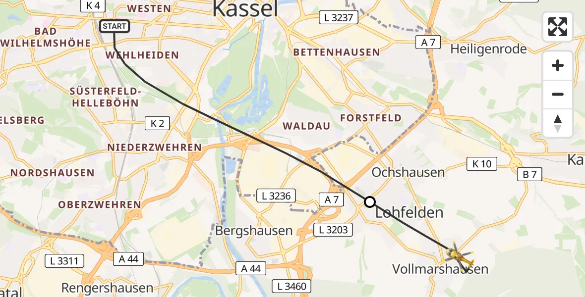 Flugroute Rettungshubschrauber Kassel - Lohfelden, 05 April 2026, 15:06