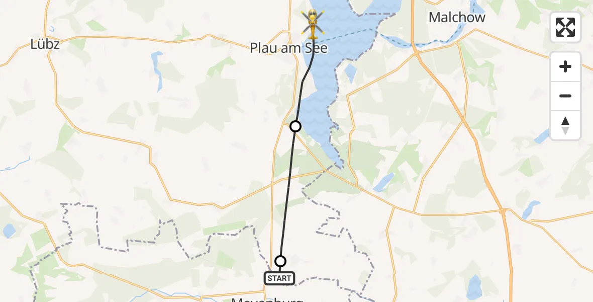 Routekaart van de vlucht: Rettungshubschrauber nach Plau am See, Kantor-Ehrich-Straße
