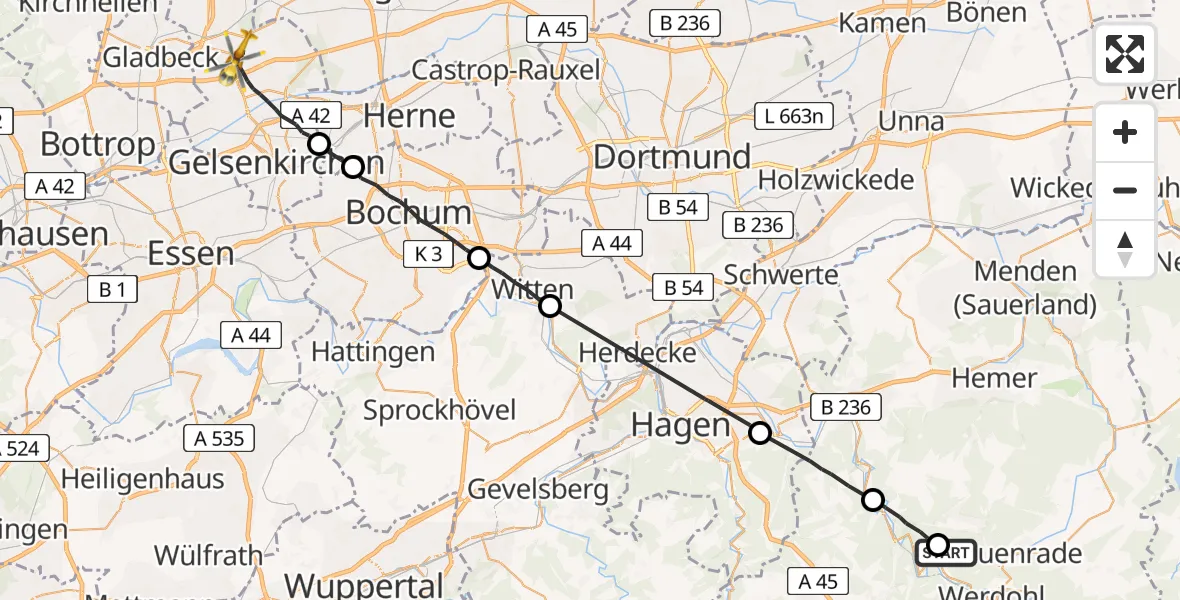 Routekaart van de vlucht: Ambulanzhubschrauber nach Gelsenkirchen, Am Markenwald