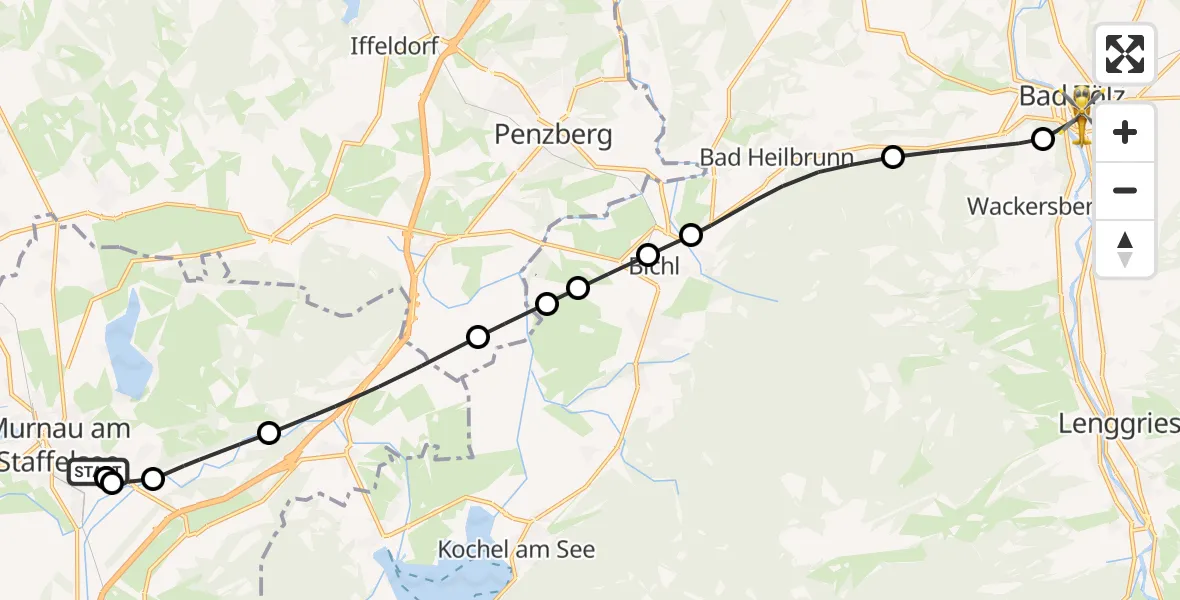 Flugroute Rettungshubschrauber Murnau Accident Hospital - Bad Tölz, 05 April 2026, 15:20