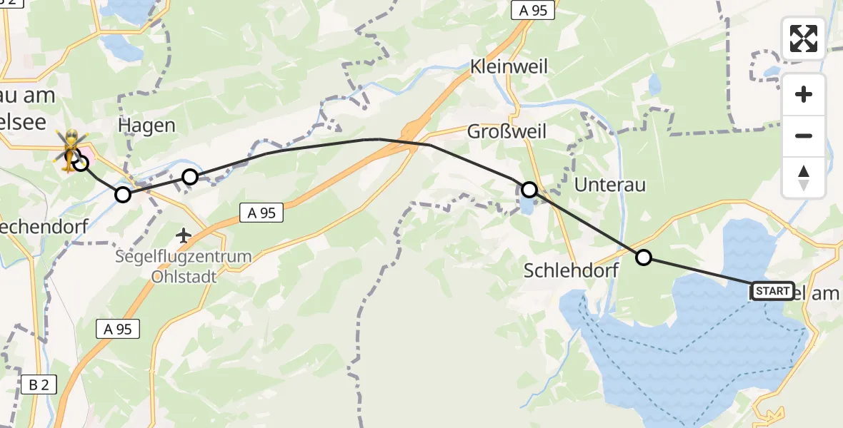Flugroute Rettungshubschrauber Kochel a.See - Murnau Accident Hospital, 05 April 2026, 15:21