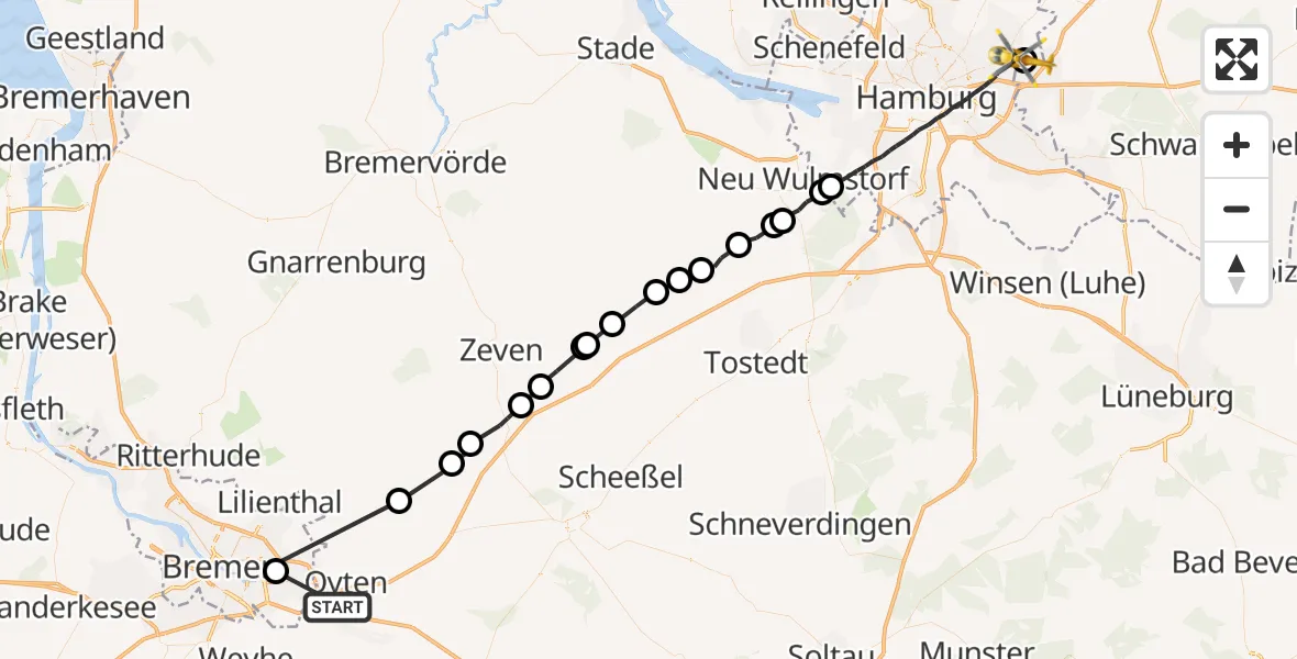 Flugroute Rettungshubschrauber Achim - Wilhelmstift Catholic Children's Hospital, 05 April 2026, 15:23