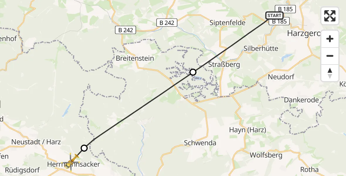 Flugroute Rettungshubschrauber Harzgerode - Harztor, 05 April 2026, 15:31