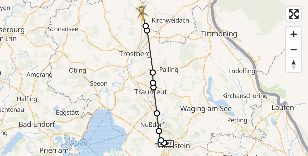 Flugroute Rettungshubschrauber Traunstein Hospital - Feichten a.d.Alz, 05 April 2026, 15:31