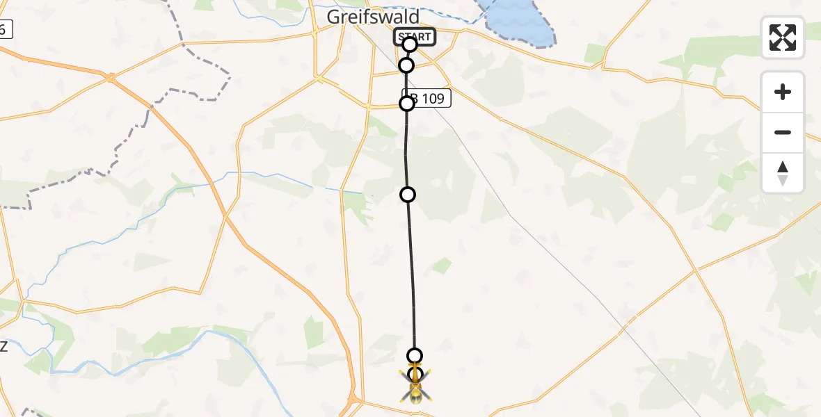 Flugroute Rettungshubschrauber Greifswald Hospital - Bandelin, 05 April 2026, 15:39